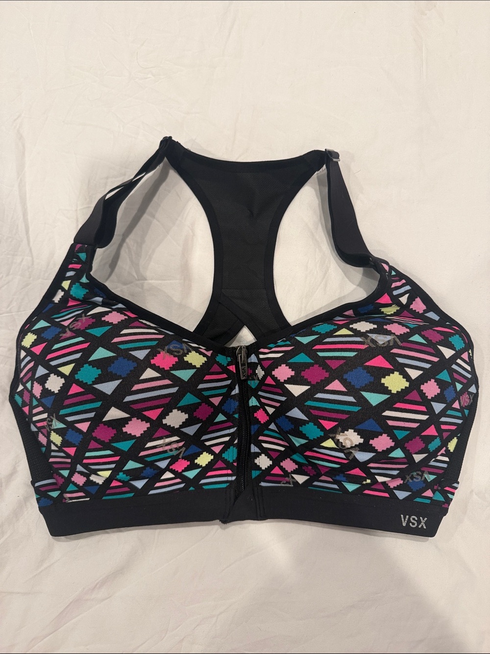VSX Front-Zip Racerback Sports Bra - Black Multi